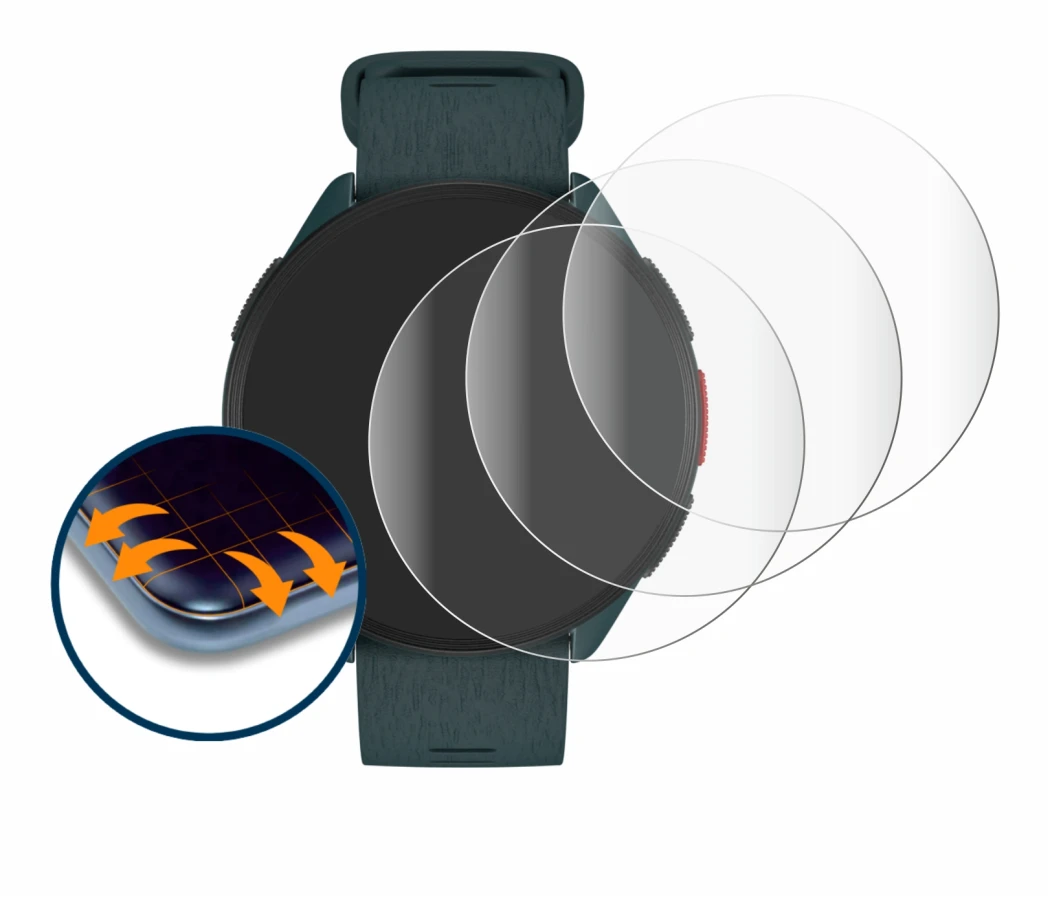 Image de l'appareil Polar Pacer avec une grande variété de protections d'écran.