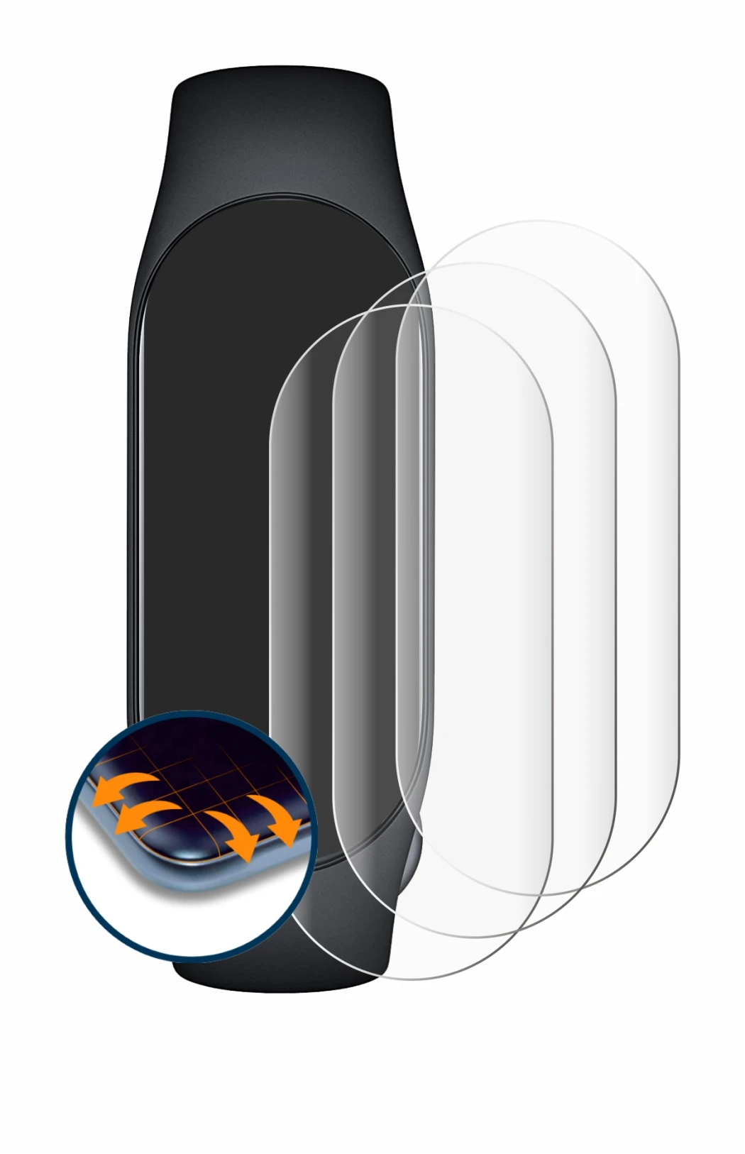 Image de l'appareil Xiaomi Smart Band 7 avec une grande variété de protections d'écran.