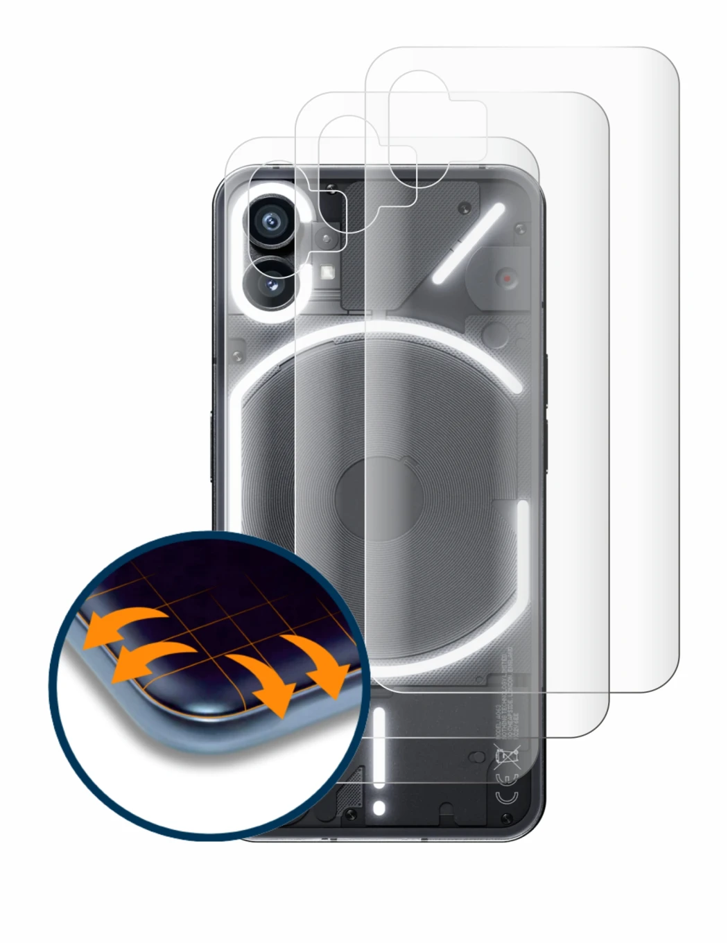 Image de l'appareil Nothing Phone (1) (Arrière) avec une grande variété de protections d'écran.