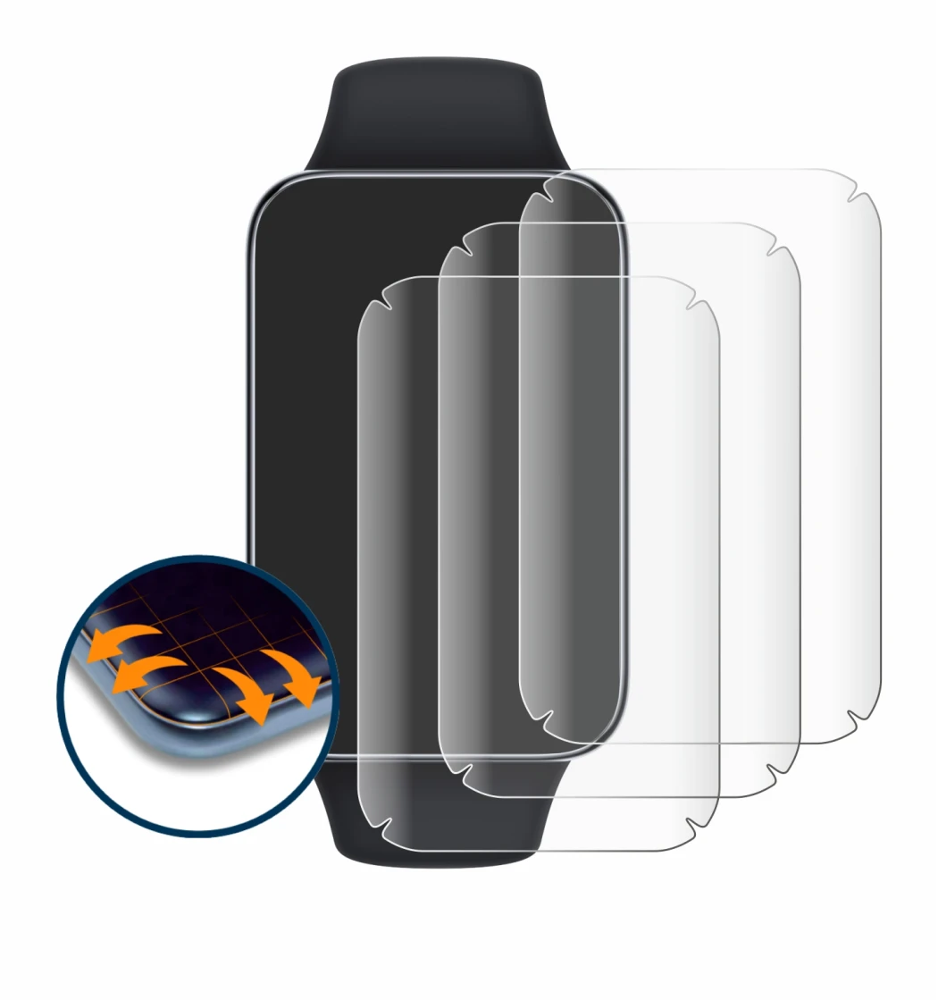 Image de l'appareil Xiaomi Smart Band 7 Pro avec une grande variété de protections d'écran.