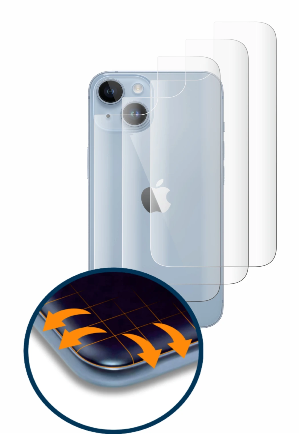 Image de l'appareil Apple iPhone 14 (Arrière) avec une grande variété de protections d'écran.