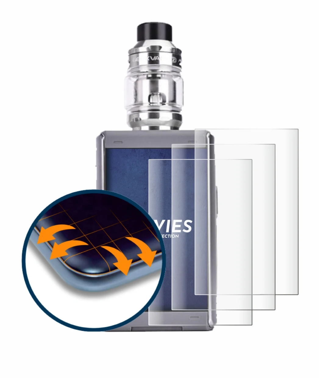 Image de l'appareil GeekVape T200 avec une grande variété de protections d'écran.