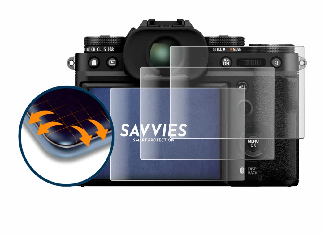 Image de l'appareil Fujifilm X-T5 avec une grande variété de protections d'écran.
