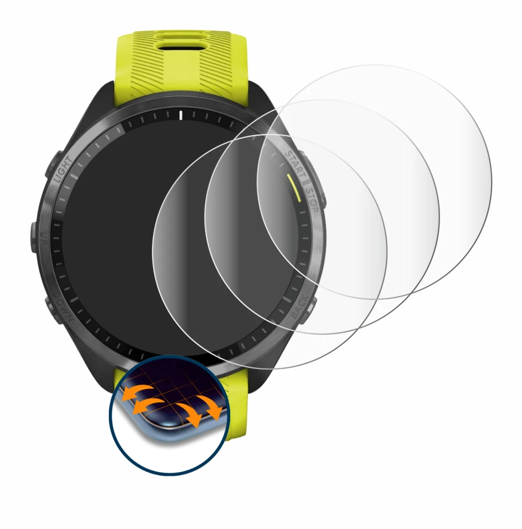 Image de l'appareil Garmin Forerunner 965 avec une grande variété de protections d'écran.