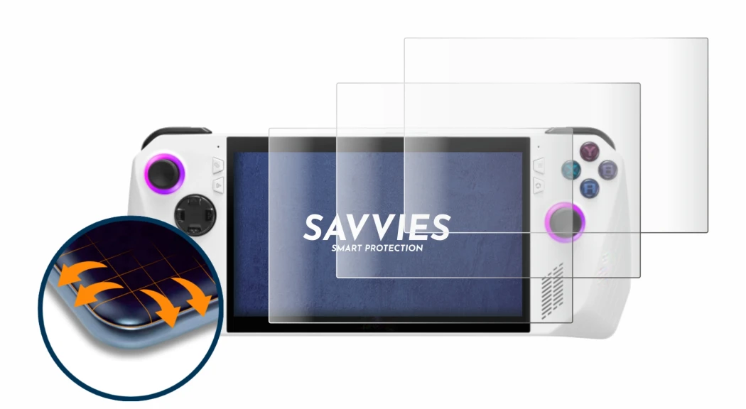 Image de l'appareil ASUS ROG Ally (2023) RC71L avec une grande variété de protections d'écran.