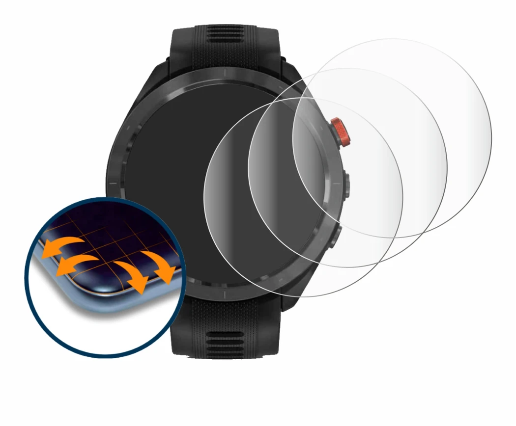 Image de l'appareil Garmin Approach S70 (47 mm) avec une grande variété de protections d'écran.
