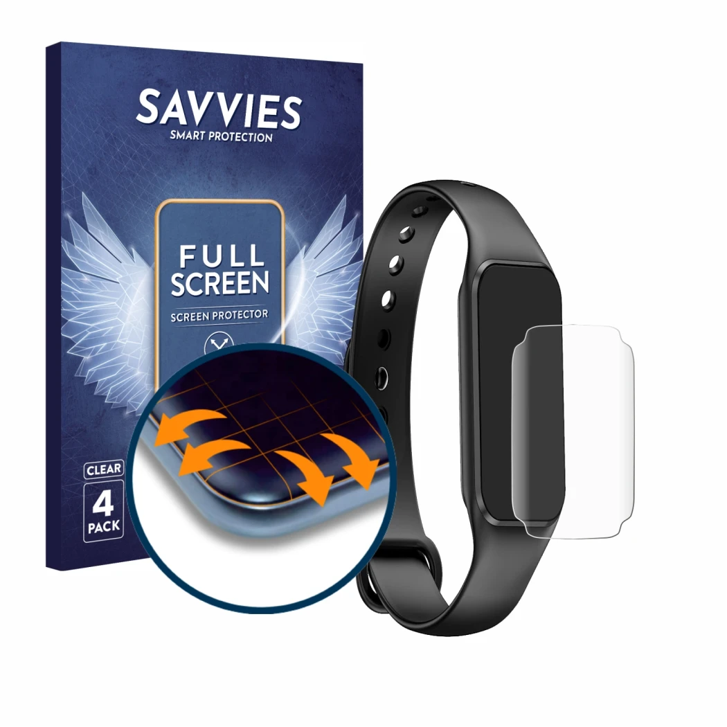 Face avant d’un emballage produit avec le logo de la marque Savvies. À côté, l’appareil Blackview BV-R1 est représenté avec la