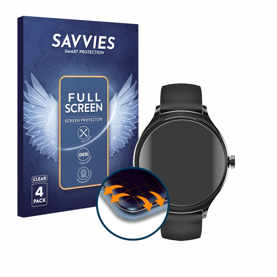 Face avant d’un emballage produit avec le logo de la marque Savvies. À côté, l’appareil Pireware Harmony 4 est représenté avec