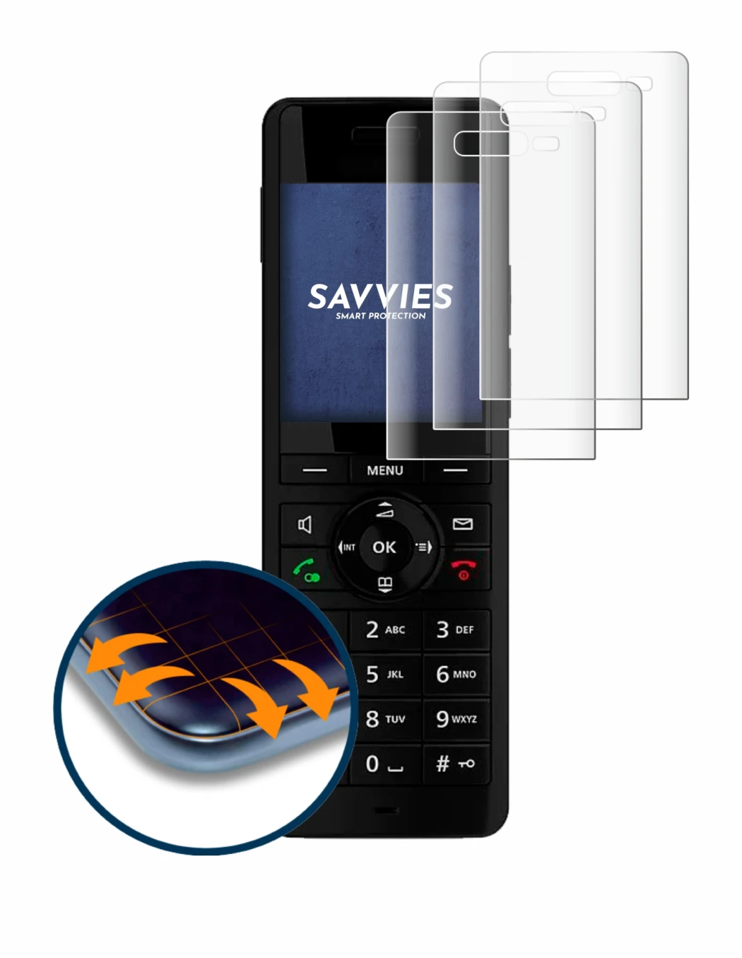 Image de l'appareil AVM Fritz!Fon X6 Black avec une grande variété de protections d'écran.