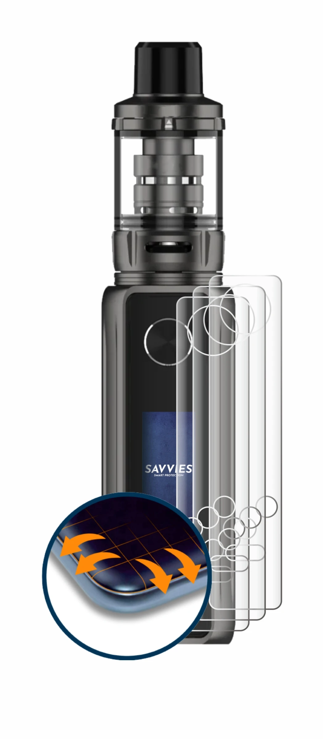 Image de l'appareil Vaporesso Target 100 Mod avec une grande variété de protections d'écran.