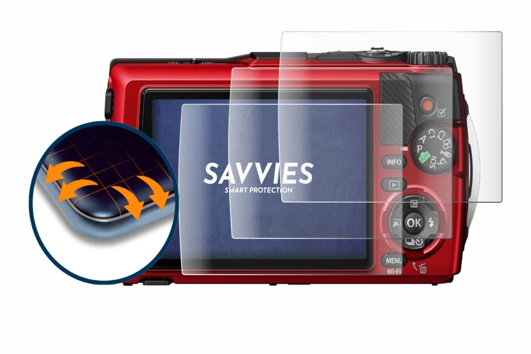 Image de l'appareil Olympus OM System Tough TG-7 avec une grande variété de protections d'écran.