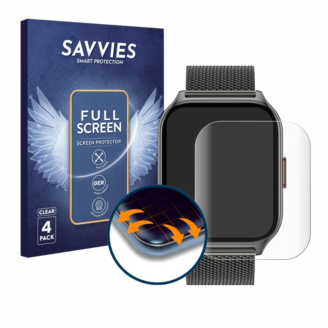 Face avant d’un emballage produit avec le logo de la marque Savvies. À côté, l’appareil Popglory P95 2