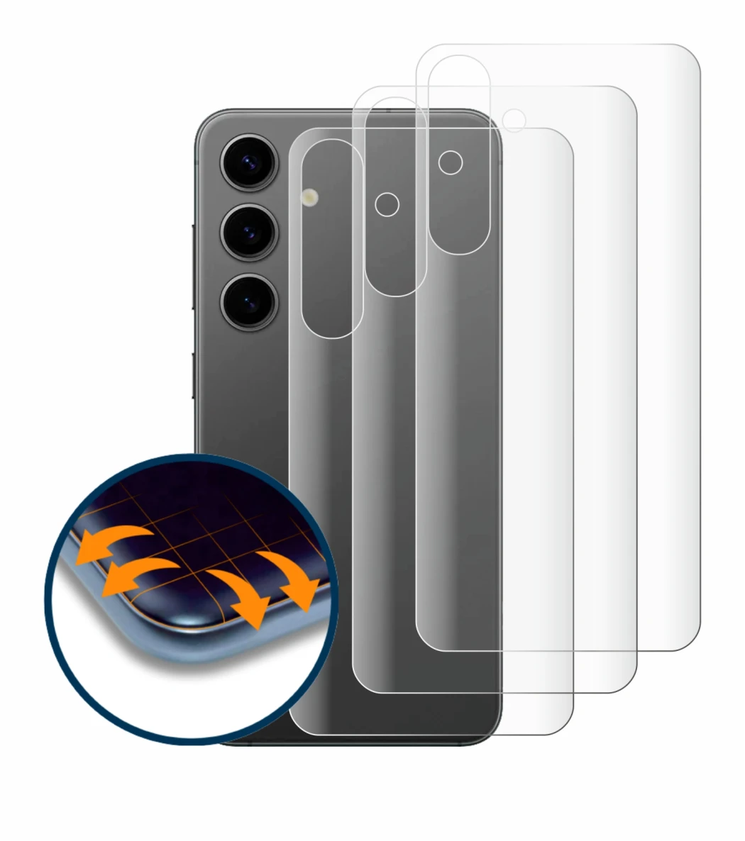 Image de l'appareil Samsung Galaxy S24 Plus (Arrière) avec une grande variété de protections d'écran.