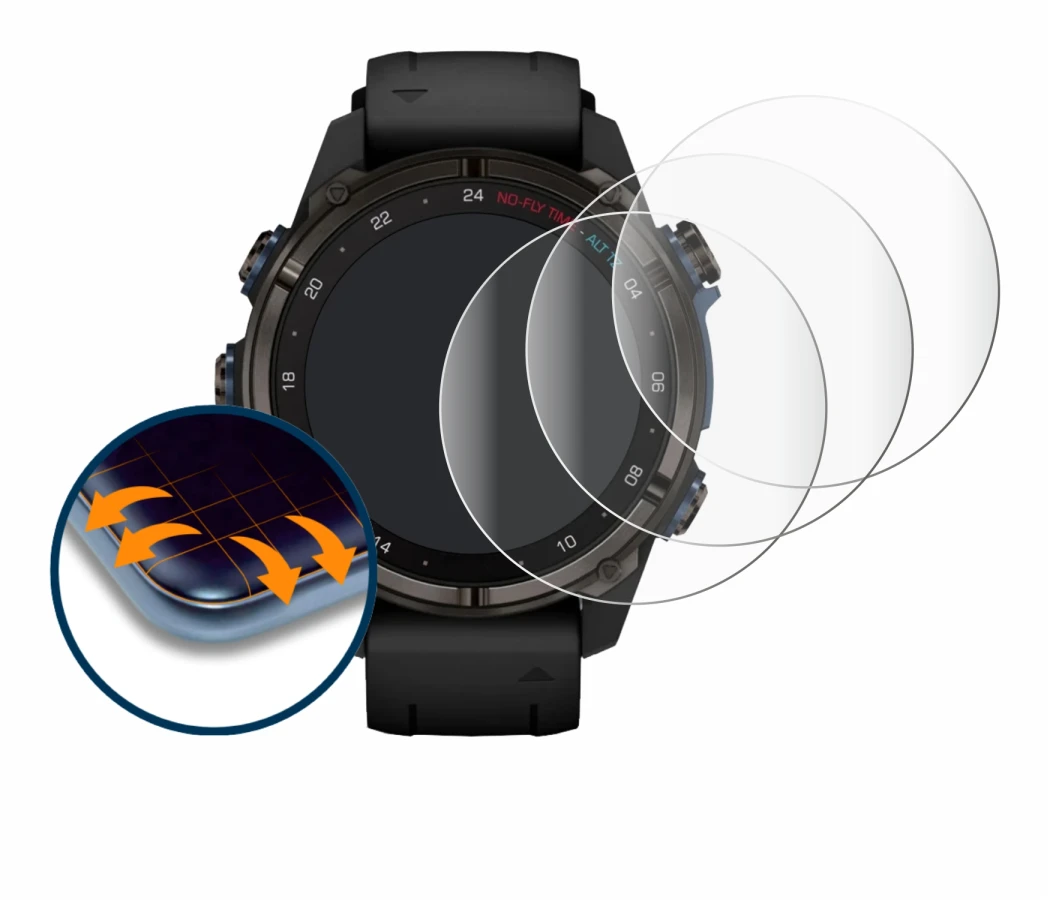 Image de l'appareil Garmin Descent Mk3i (43 mm) avec une grande variété de protections d'écran.
