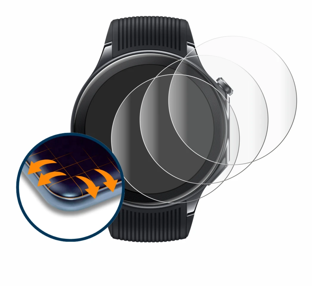 Image de l'appareil OnePlus Watch 2 avec une grande variété de protections d'écran.