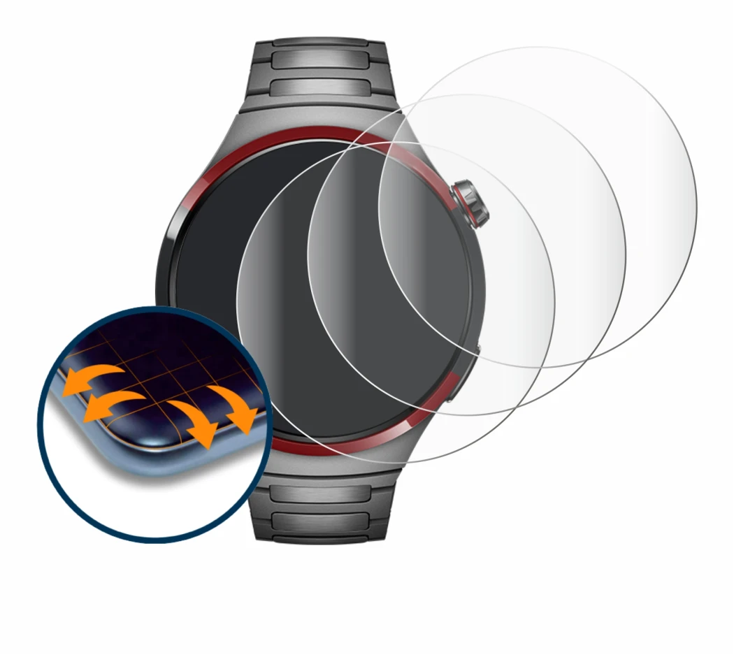 Image de l'appareil Huawei Watch 4 Pro Space Edition avec une grande variété de protections d'écran.