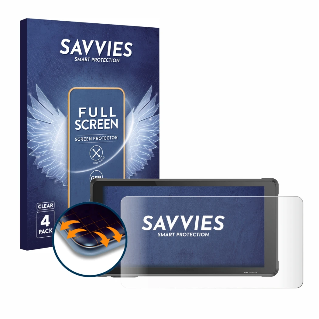 Face avant d’un emballage produit avec le logo de la marque Savvies. À côté, l’appareil Interphone RideSync Sync55 est représe