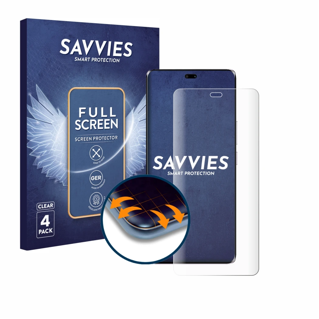 Face avant d’un emballage produit avec le logo de la marque Savvies. À côté, l’appareil Honor Magic 7 Lite est représenté avec