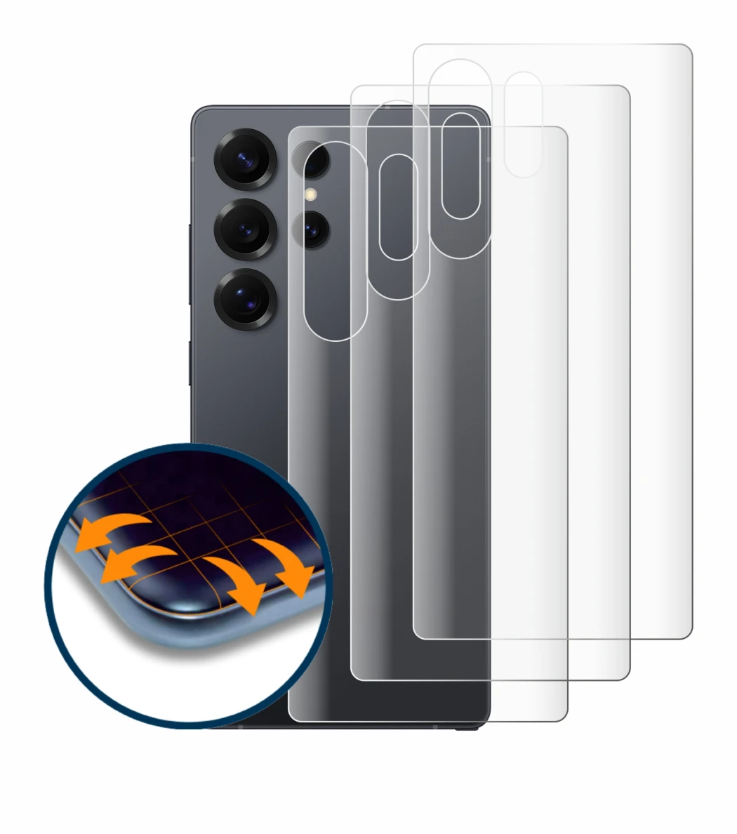 Image de l'appareil Samsung Galaxy S25 Ultra (Arrière) avec une grande variété de protections d'écran.