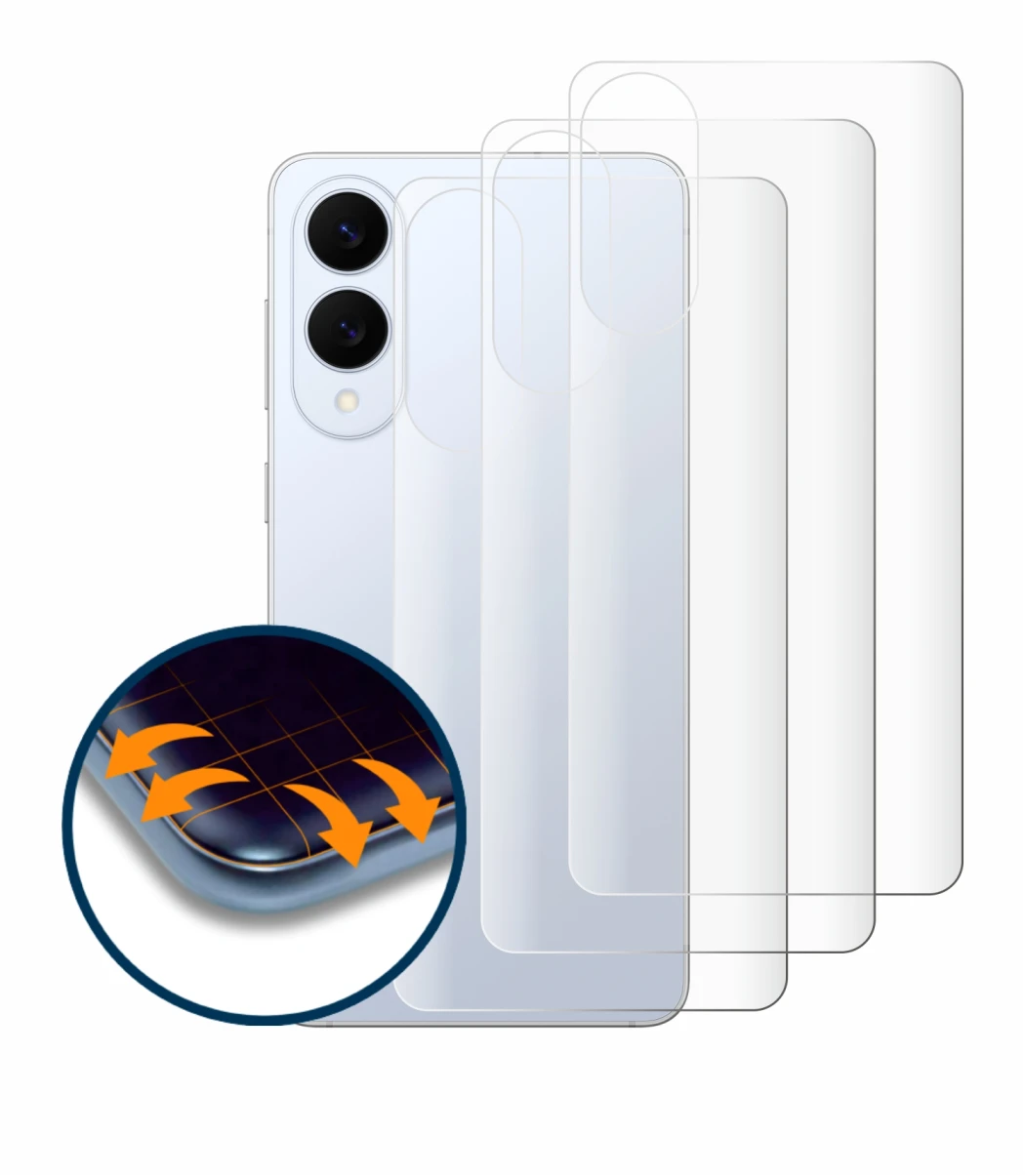 Image de l'appareil Samsung Galaxy S25 Edge (Arrière) avec une grande variété de protections d'écran.