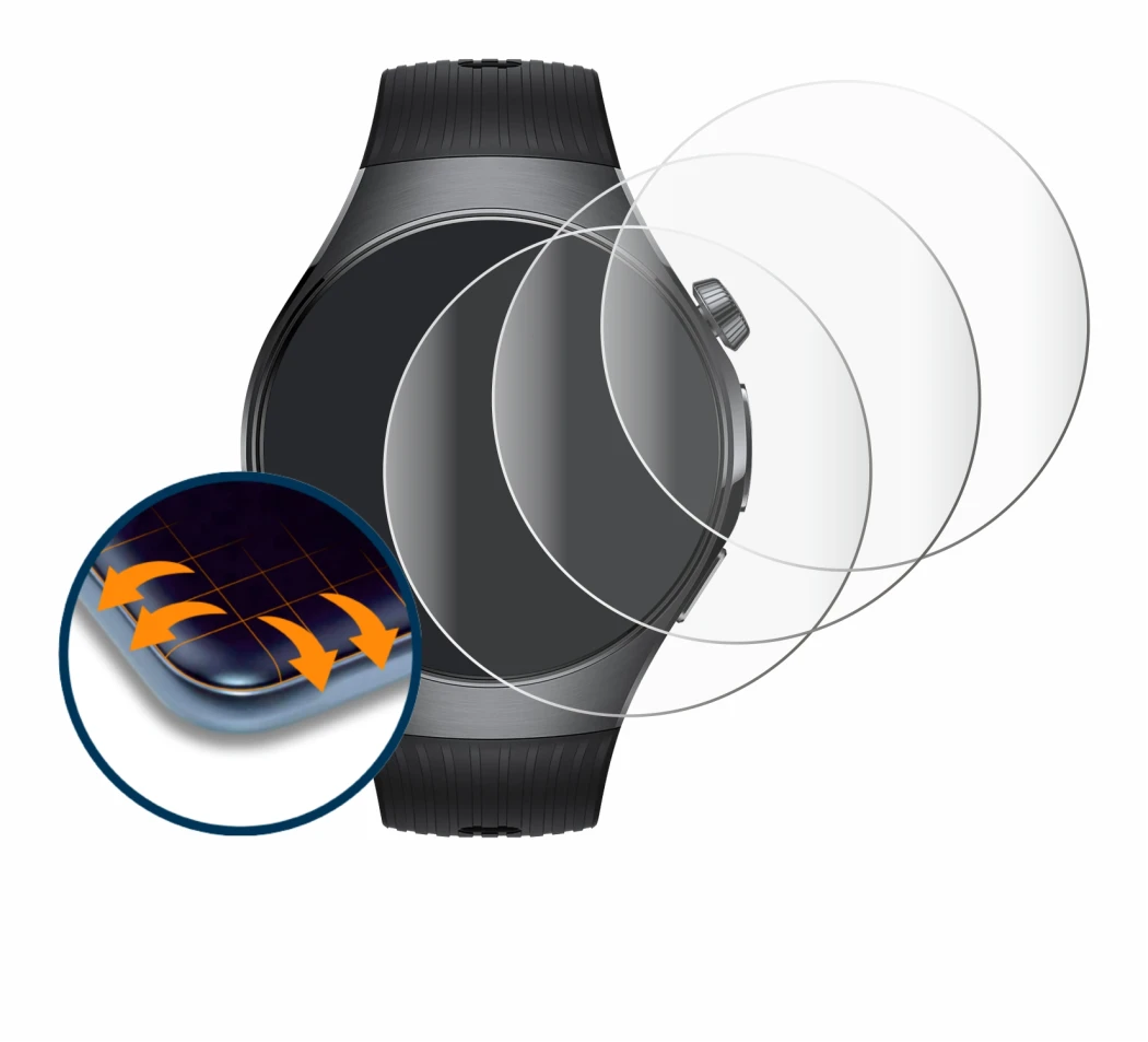 Image de l'appareil Huawei Watch 5 (46 mm) avec une grande variété de protections d'écran.