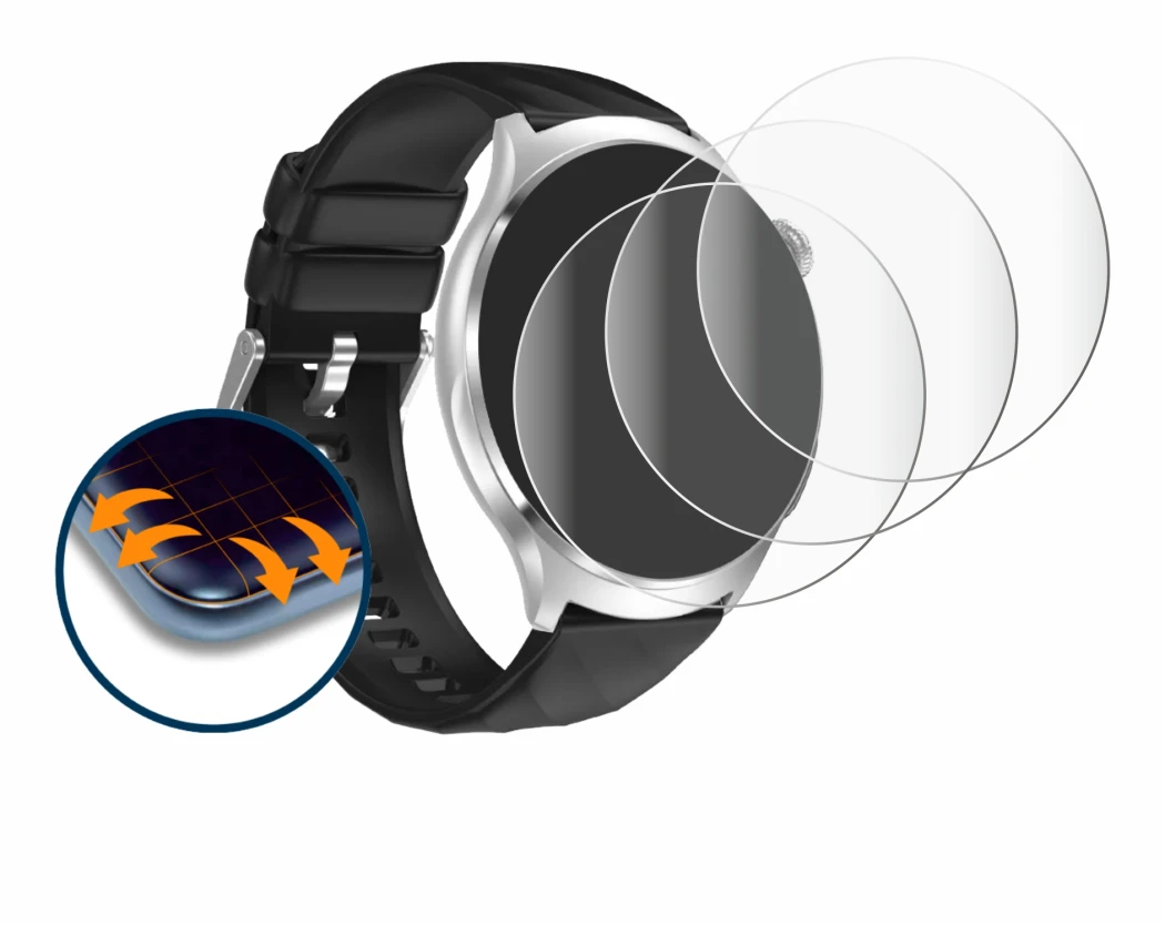 Image de l'appareil Knauermann Pro 4 2026 (rond) avec une grande variété de protections d'écran.