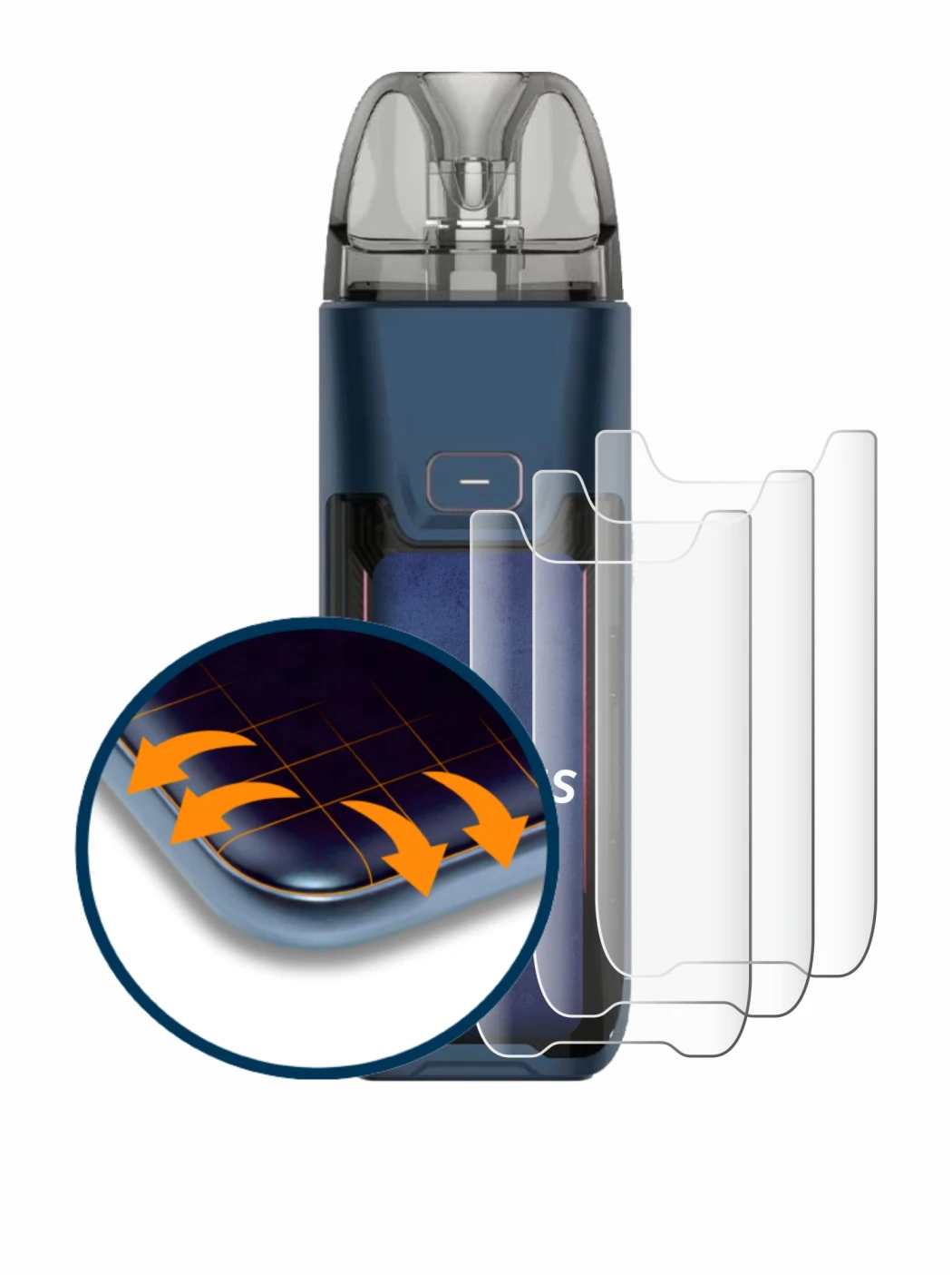 Image de l'appareil Vaporesso Luxe XR Max 2 avec une grande variété de protections d'écran.