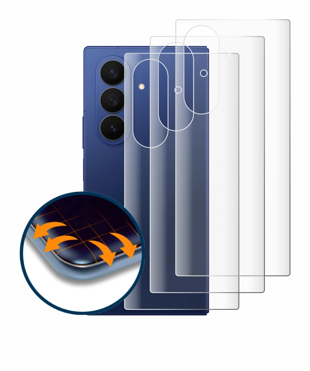 Image de l'appareil Samsung Galaxy Z Fold 7 (Arrière) avec une grande variété de protections d'écran.