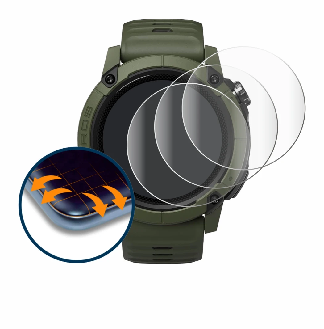 Image de l'appareil Coros NOMAD avec une grande variété de protections d'écran.