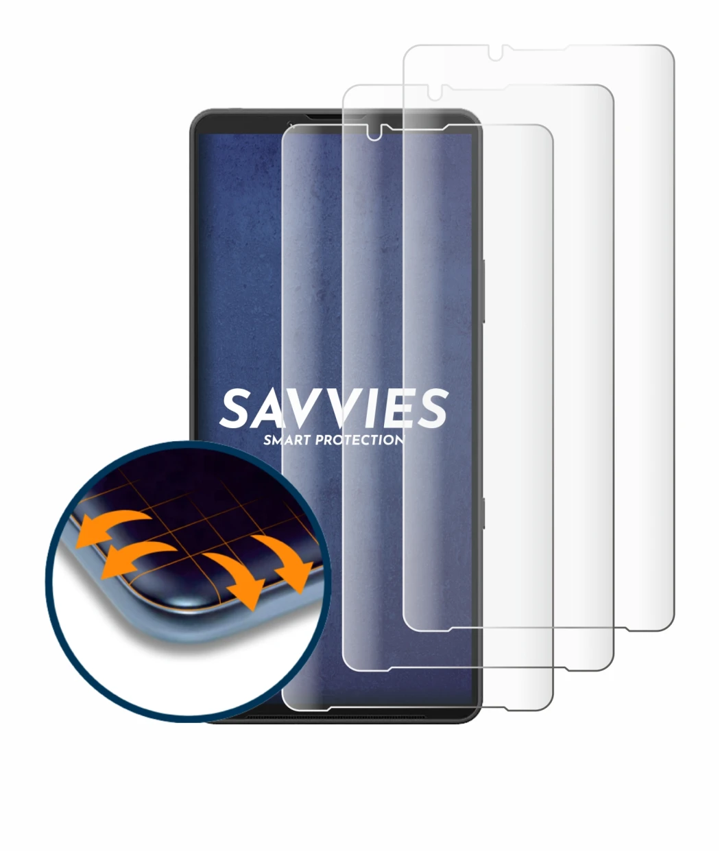 Image de l'appareil Sony Xperia 10 VII avec une grande variété de protections d'écran.