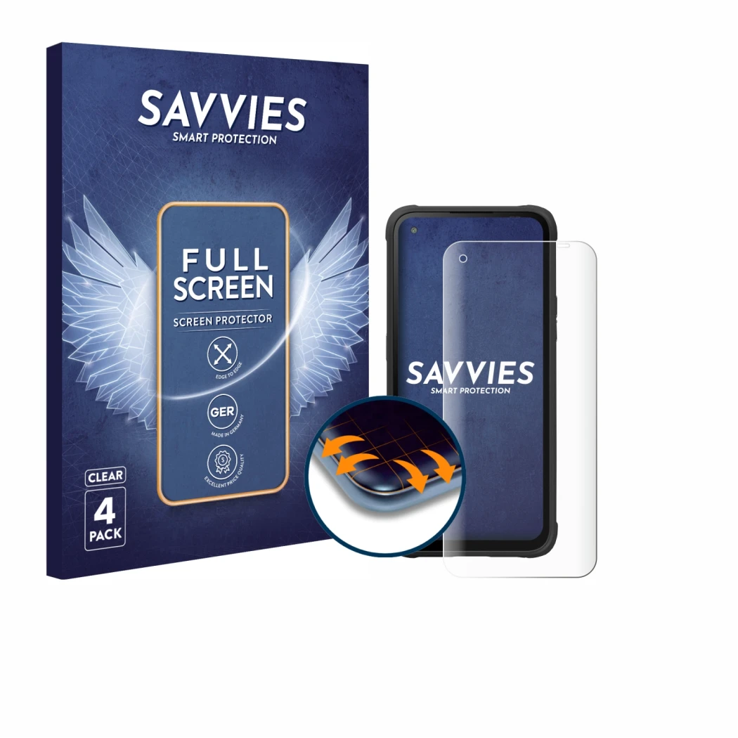 Face avant d’un emballage produit avec le logo de la marque Savvies. À côté, l’appareil Hammer Blade V 5G est représenté avec 