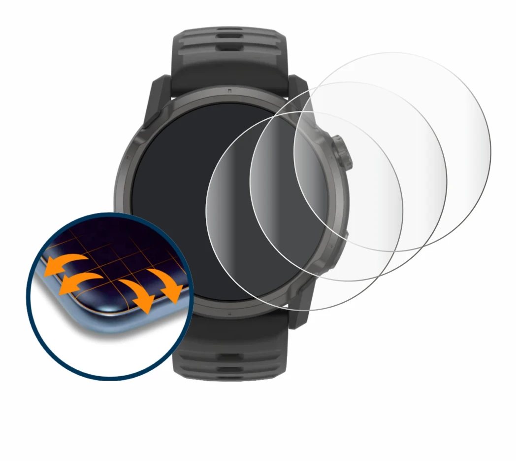 Image de l'appareil Coros Apex 4 (42 mm) avec une grande variété de protections d'écran.