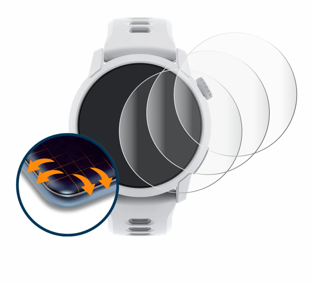 Image de l'appareil Coros Pace 4 avec une grande variété de protections d'écran.