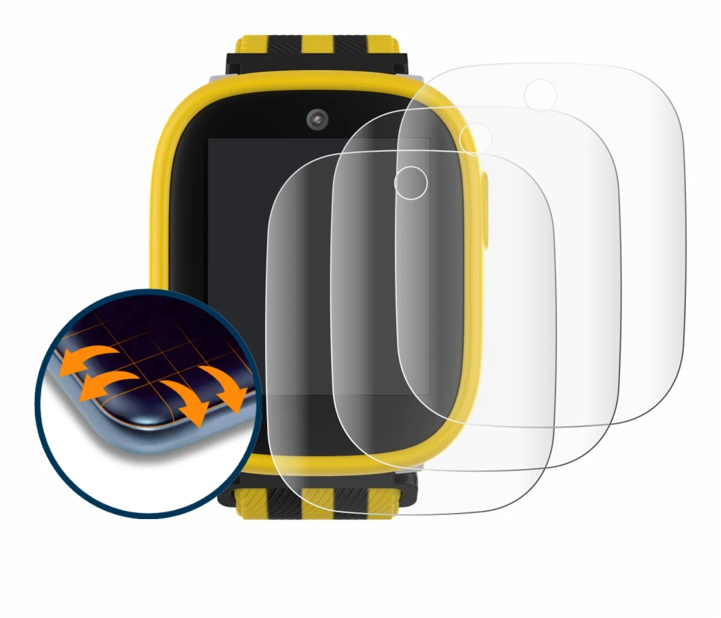 Image de l'appareil Xplora X6 Play BVB-Edition avec une grande variété de protections d'écran.