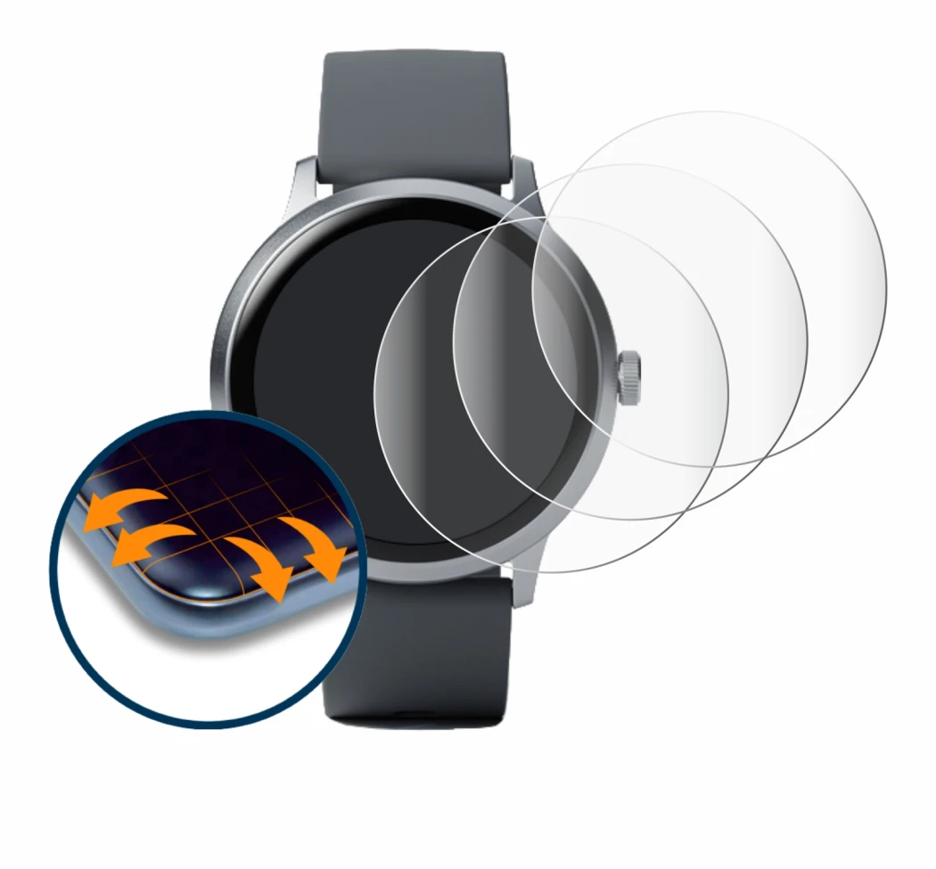 Image de l'appareil Pebble Round 2 avec une grande variété de protections d'écran.