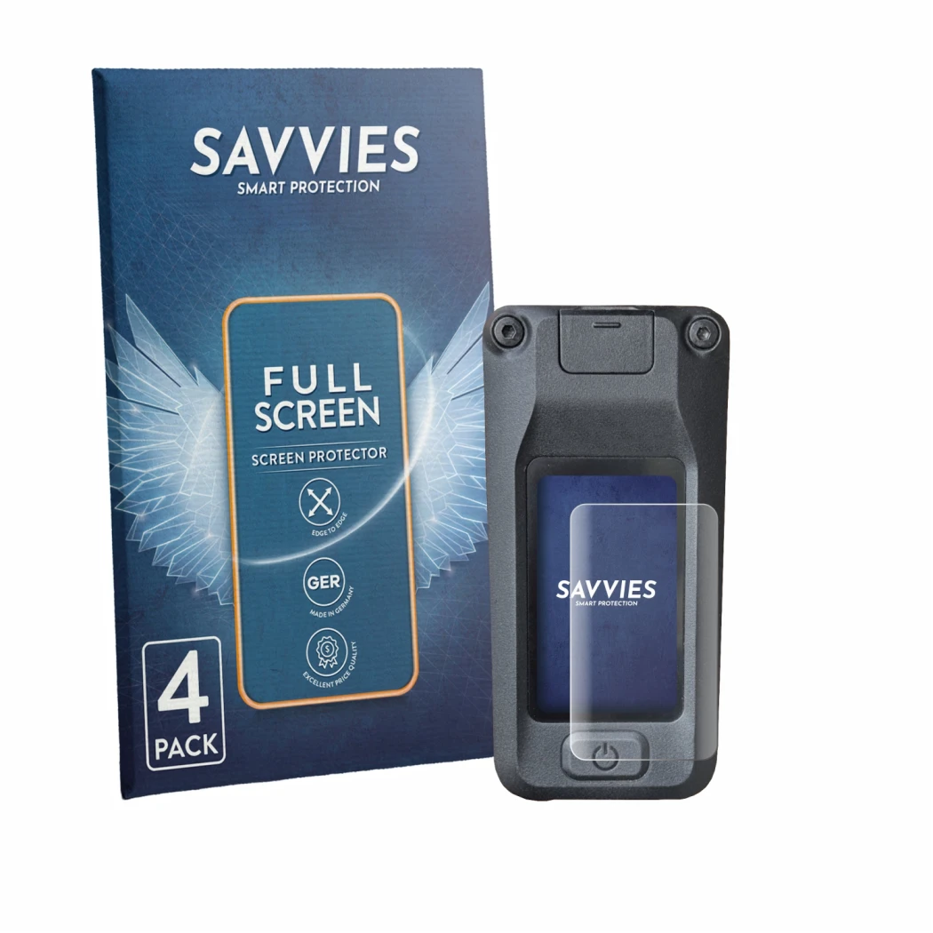 Face avant d’un emballage produit avec le logo de la marque Savvies. À côté, l’appareil Amflow DJI Avinox est représenté avec 