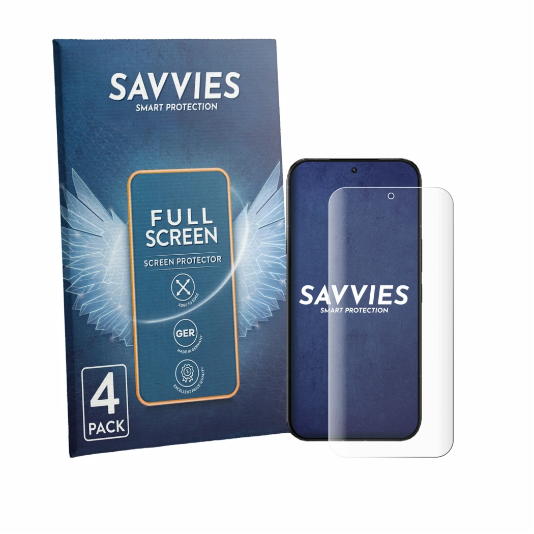 Face avant d’un emballage produit avec le logo de la marque Savvies. À côté, l’appareil Infinix Note 60 Ultra est représenté a