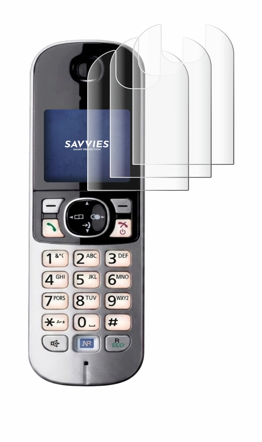Image de l'appareil Panasonic KX-TG6821 avec une grande variété de protections d'écran.