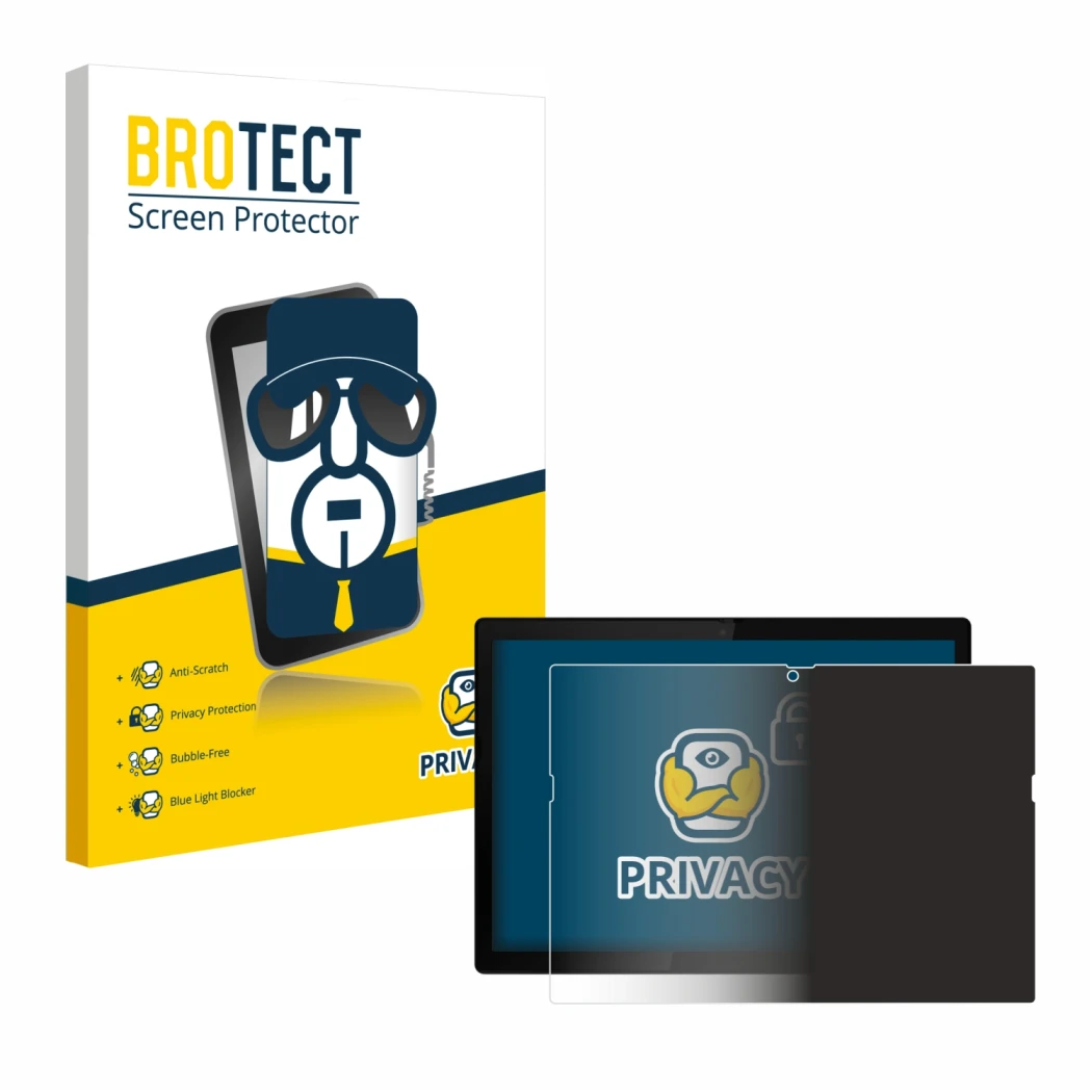 Face avant d’un emballage produit avec le logo de la marque BROTECT. À côté, l’appareil Lenovo ThinkPad X12 Detachable Gen 1 e