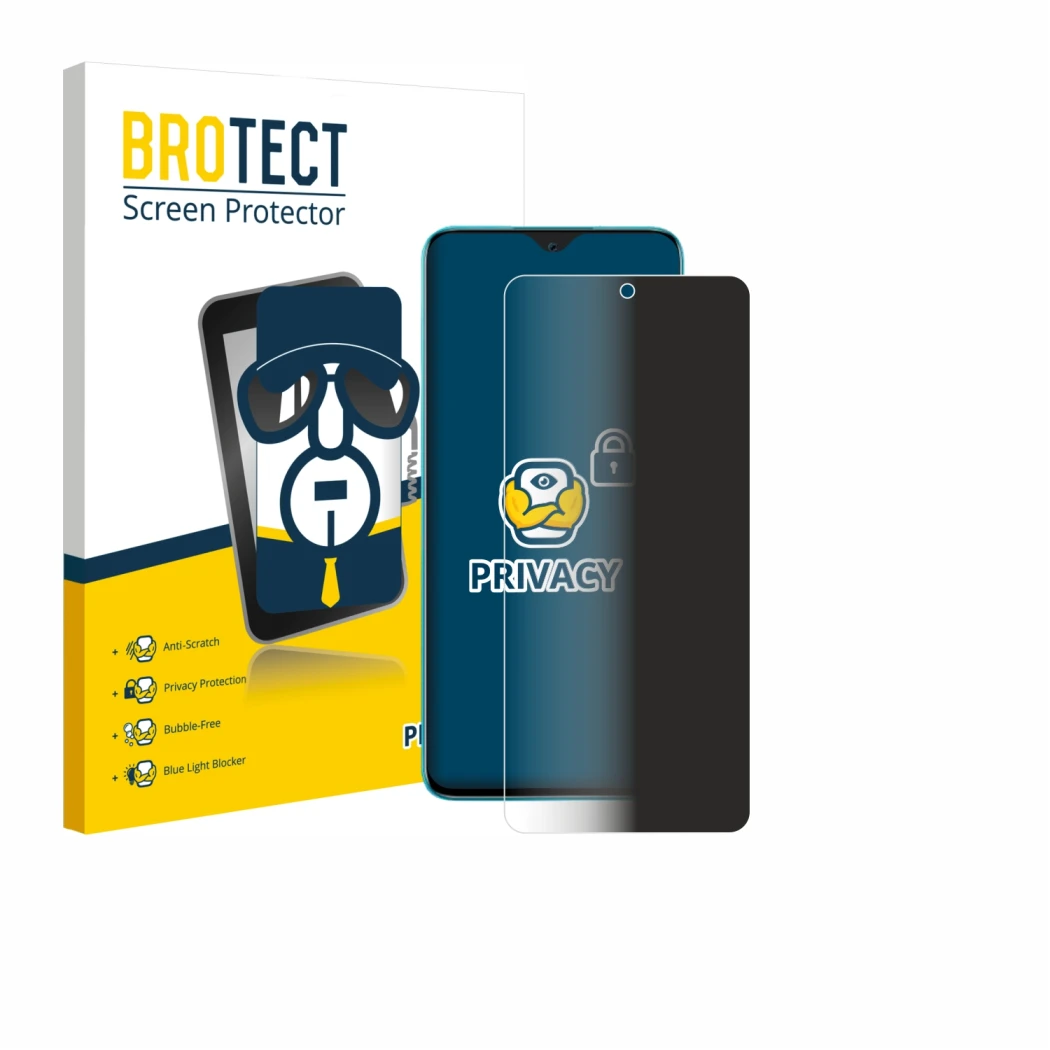 Face avant d’un emballage produit avec le logo de la marque BROTECT. À côté, l’appareil Honor 90 Lite est représenté avec la p