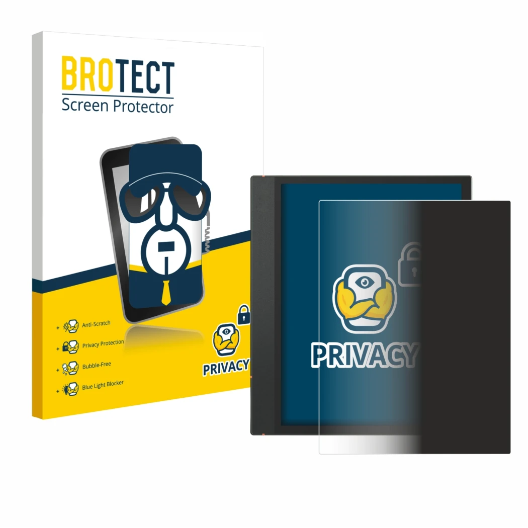 Face avant d’un emballage produit avec le logo de la marque BROTECT. À côté, l’appareil Boox Note Air 3 C est représenté avec 