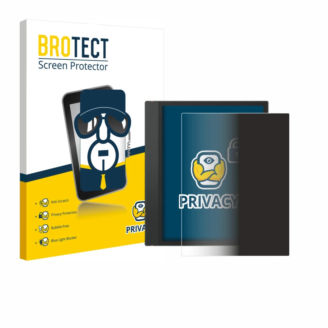 Face avant d’un emballage produit avec le logo de la marque BROTECT. À côté, l’appareil Boox Note Air 3 est représenté avec la