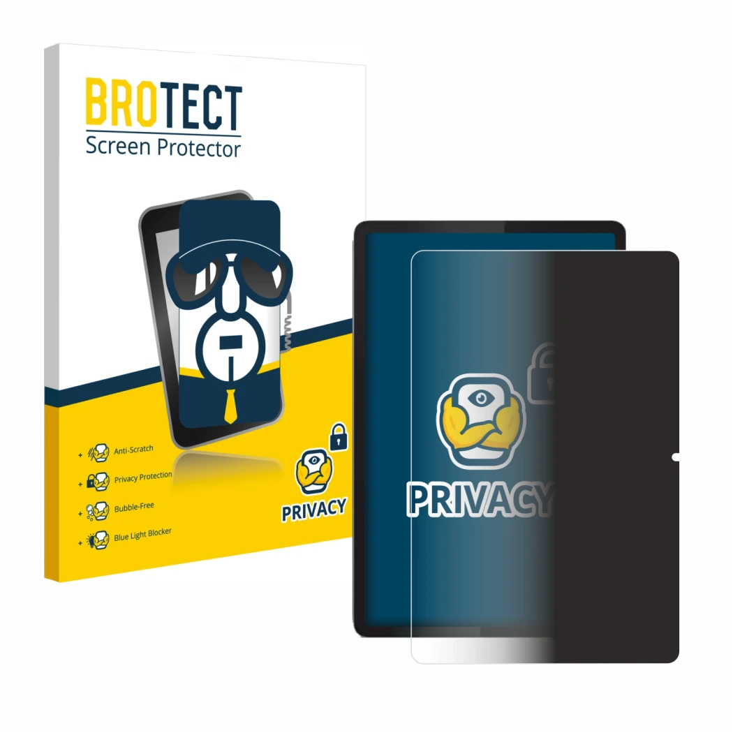 Face avant d’un emballage produit avec le logo de la marque BROTECT. À côté, l’appareil Lenovo Tab 2025 10.1