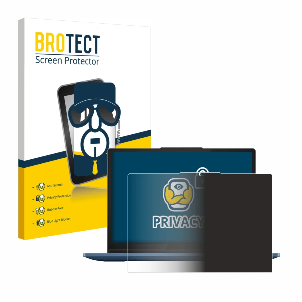 Face avant d’un emballage produit avec le logo de la marque BROTECT. À côté, l’appareil Lenovo IdeaPad Flex 3i Chromebook 12
