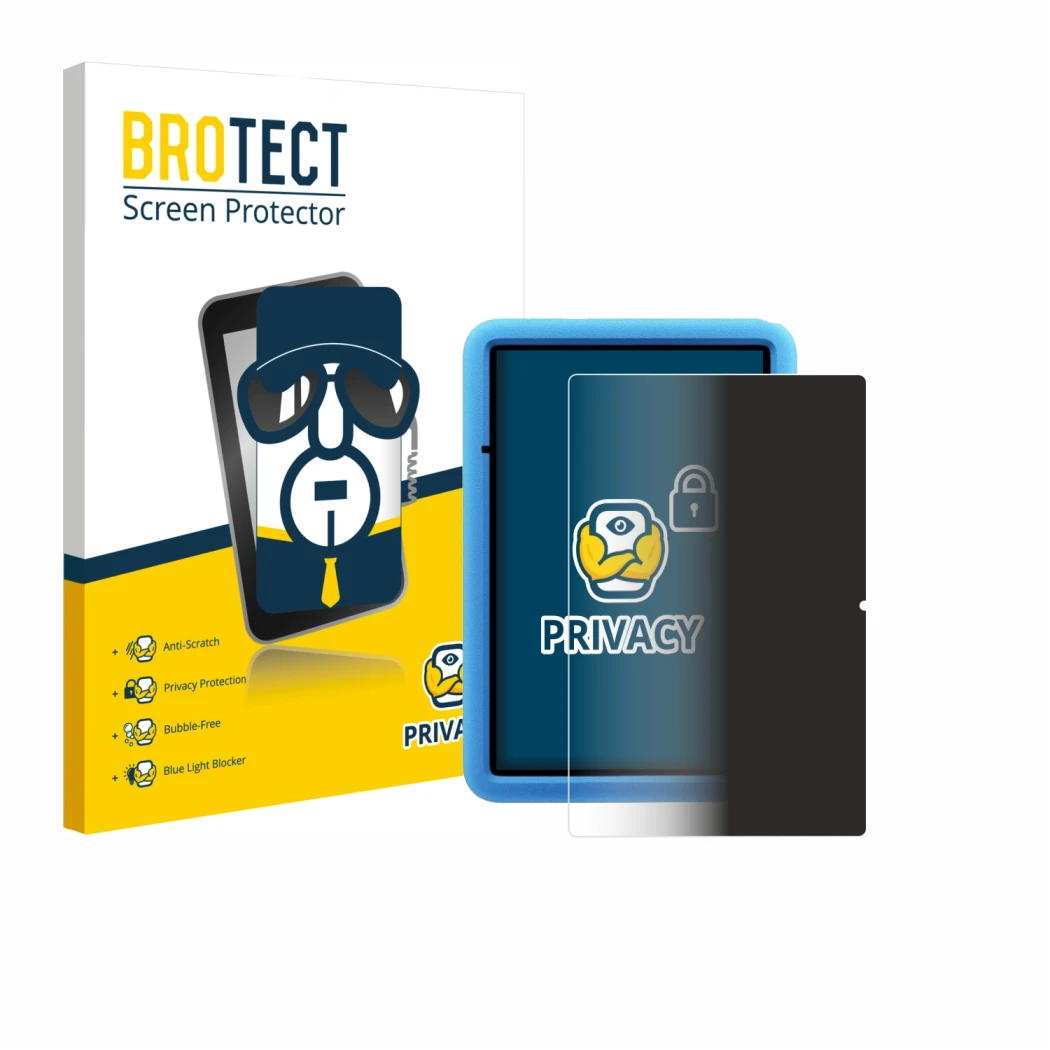 Face avant d’un emballage produit avec le logo de la marque BROTECT. À côté, l’appareil Blackview Tab 60 Pro Kids 10.1