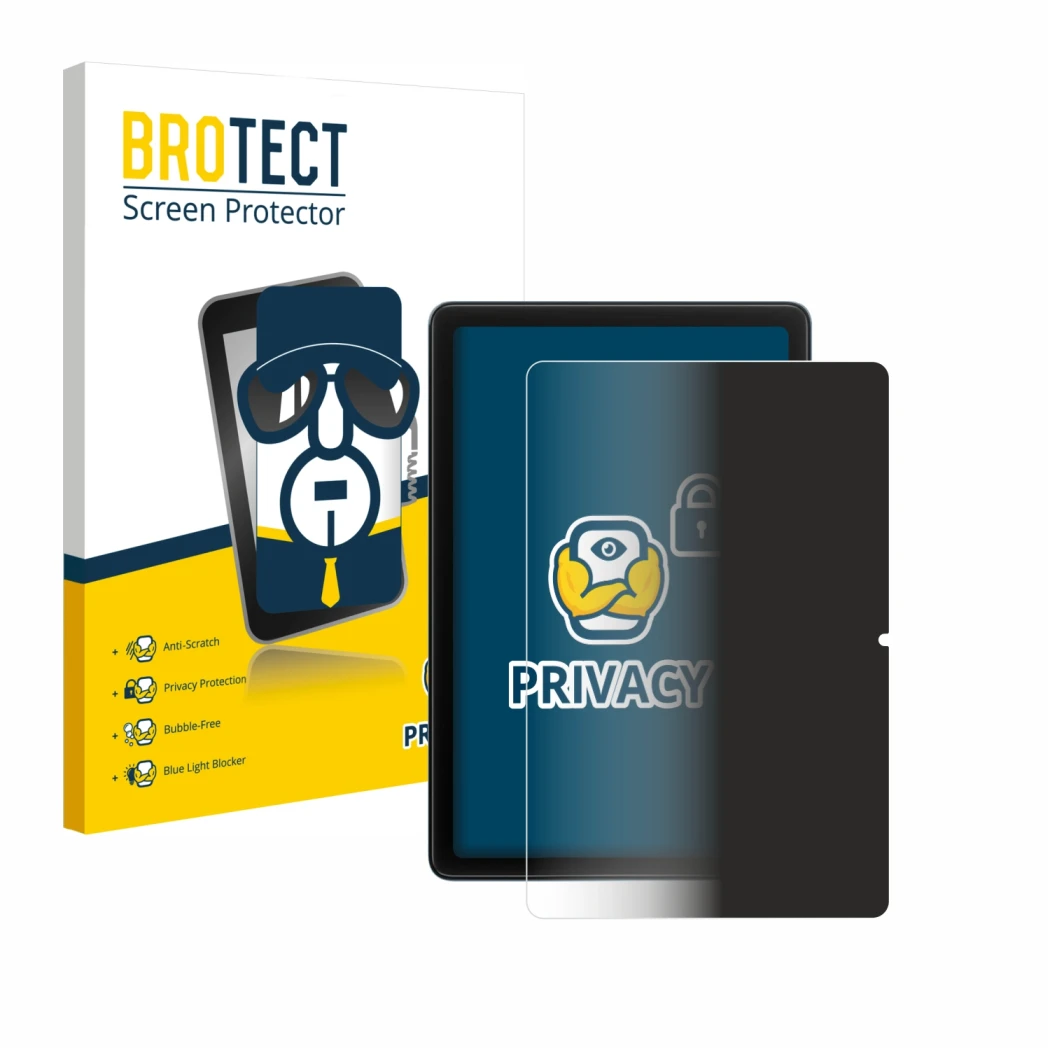 Face avant d’un emballage produit avec le logo de la marque BROTECT. À côté, l’appareil Blackview Tab 20 WiFi est représenté a