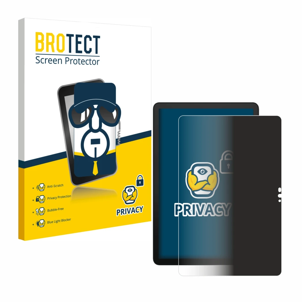 Face avant d’un emballage produit avec le logo de la marque BROTECT. À côté, l’appareil Telekom T Tablet 2 est représenté avec