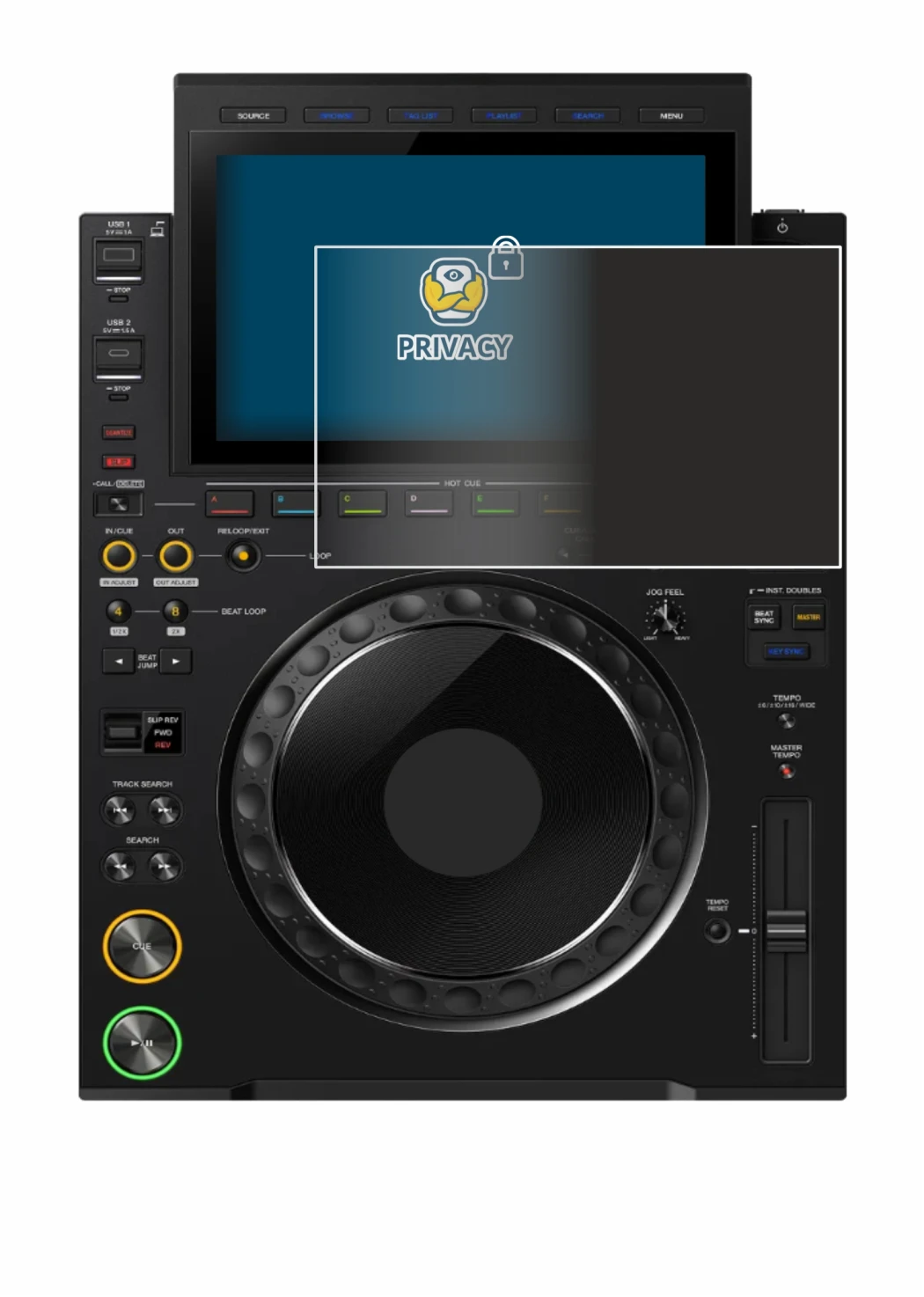 Image de l'appareil Pioneer CDJ 3000X avec une grande variété de protections d'écran.