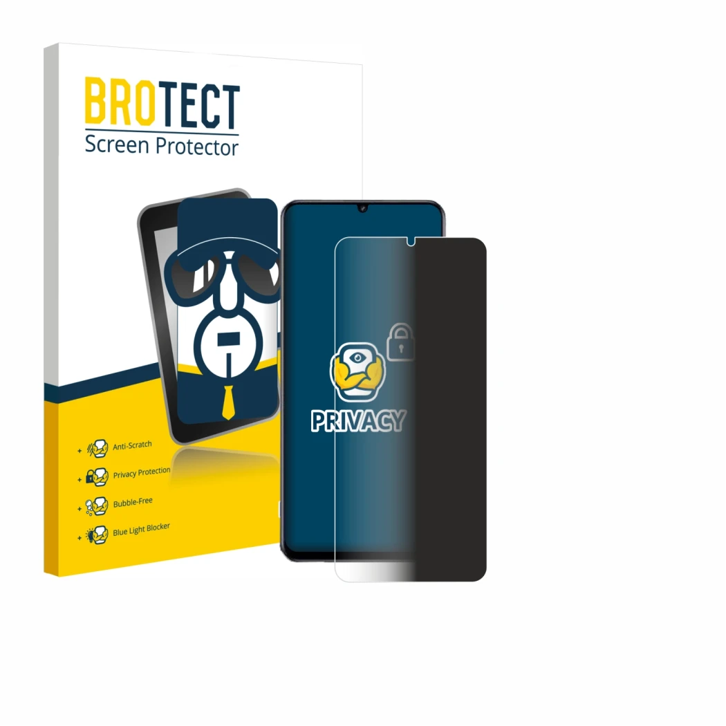 Face avant d’un emballage produit avec le logo de la marque BROTECT. À côté, l’appareil realme Note 70 est représenté avec la 