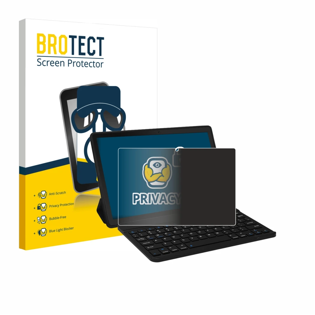 Face avant d’un emballage produit avec le logo de la marque BROTECT. À côté, l’appareil Laptok YXPA7LBK 11